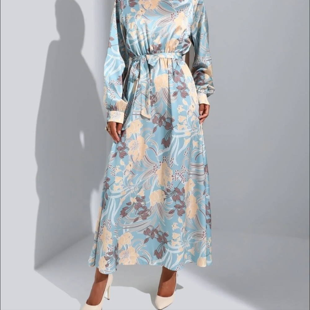 Floral Maxi Dress in Blue and Cream